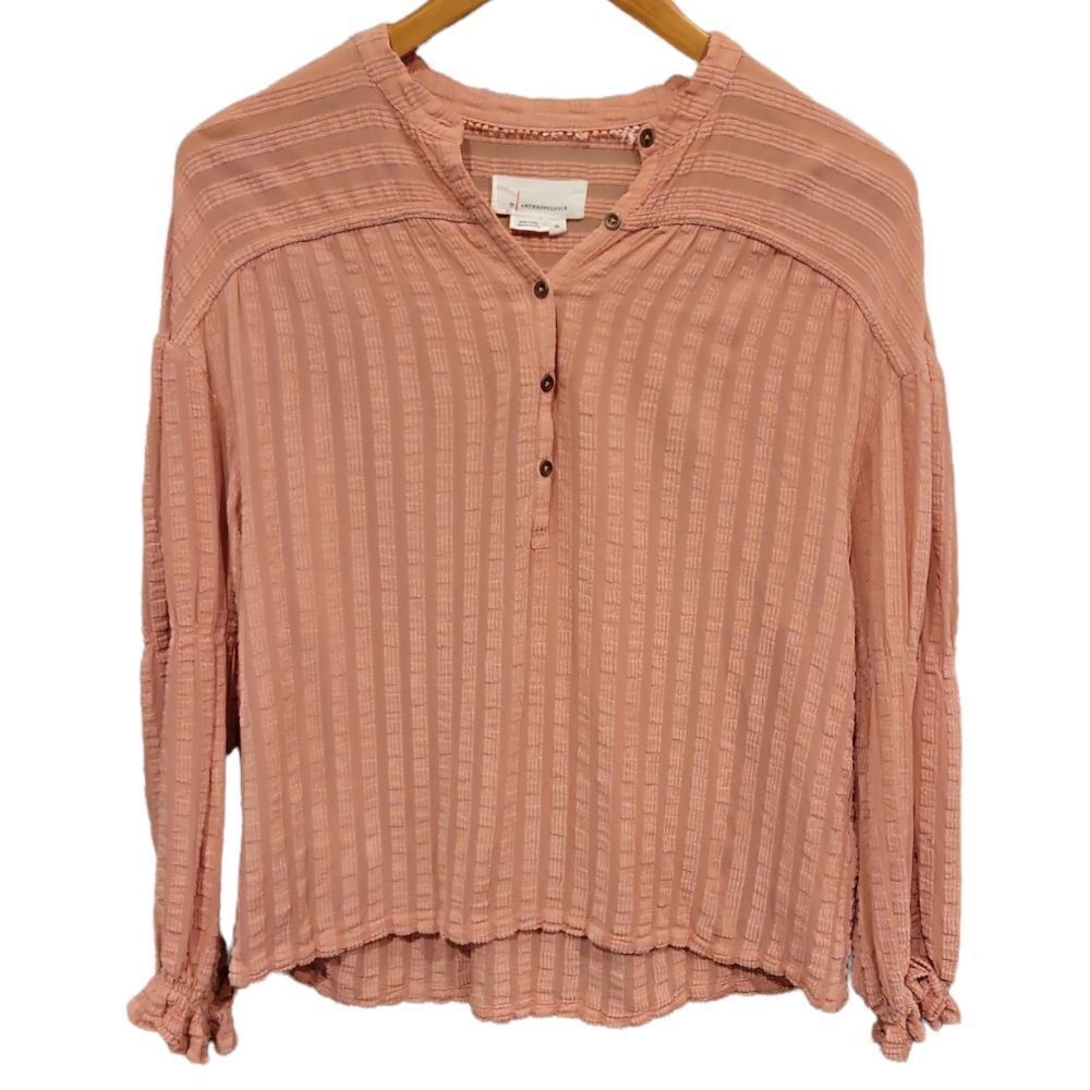 Anthropologie
Coral Gauzy Semi Sheer Ballon Longsleeve Top XS